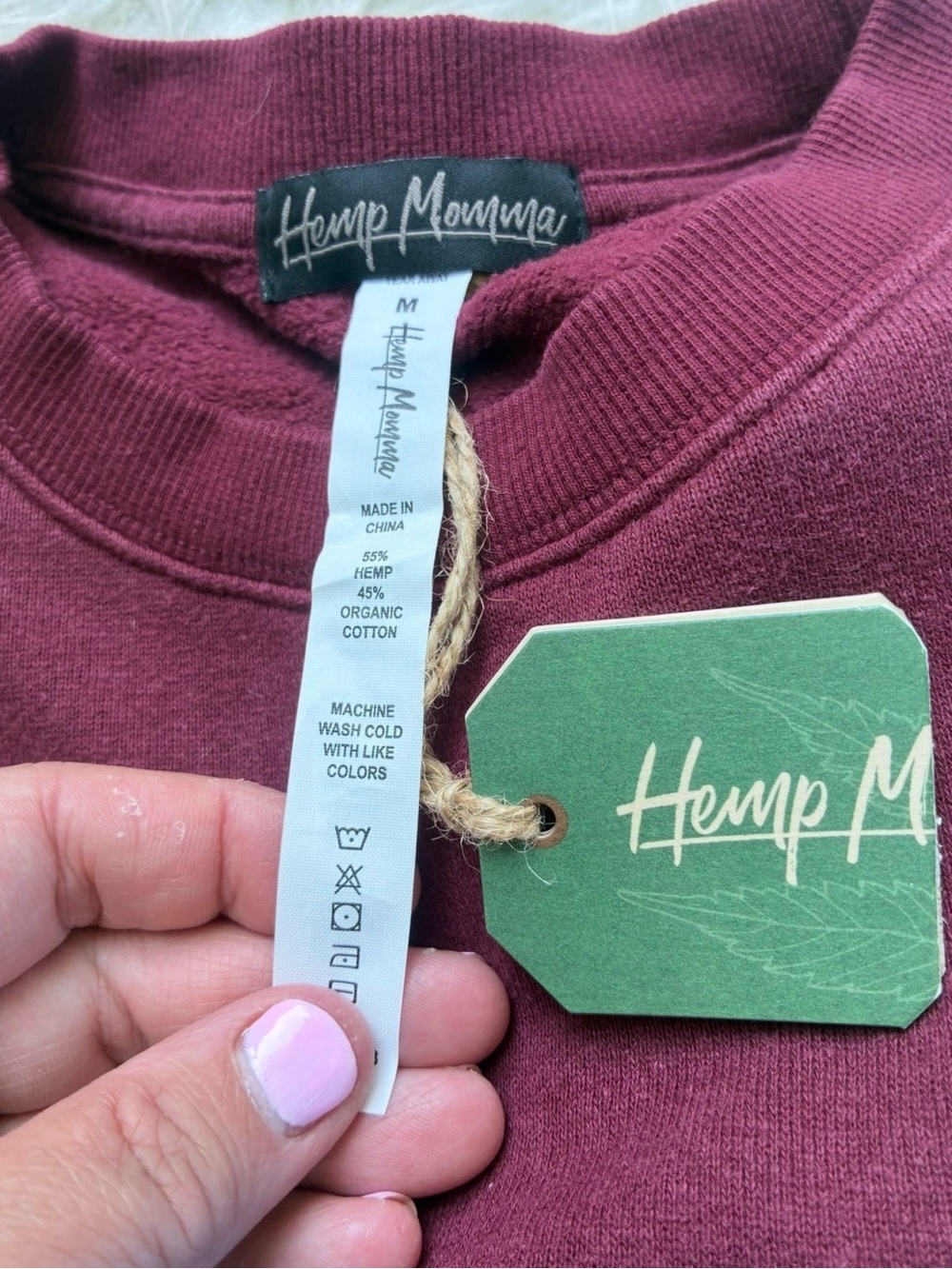 NWT Hemp Momma Maroon Crewneck Sweater
